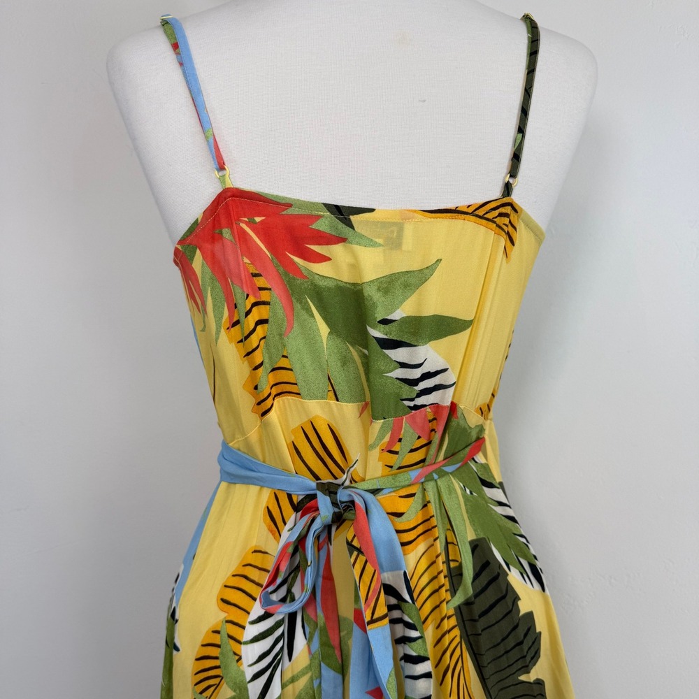Desigual Tropical Floral Wrap Midi Dress Yellow Boho Resort Beach Vacation M - Picture 8 of 15